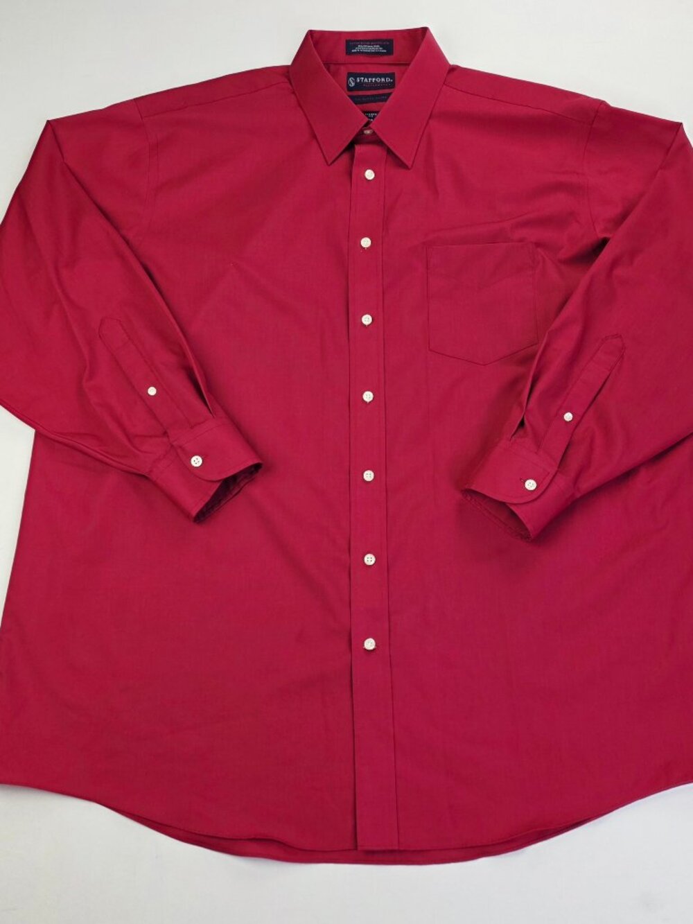 Stafford Performance Adjustable Collar Classic Fit 18 34-35 Mens Red Super Shirt